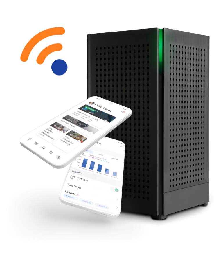 Graphic of router and phones